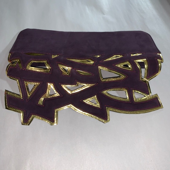 CHRISTIAN LOUBOUTIN purple suede laser cut CLUTCH - Picture 10 of 12
